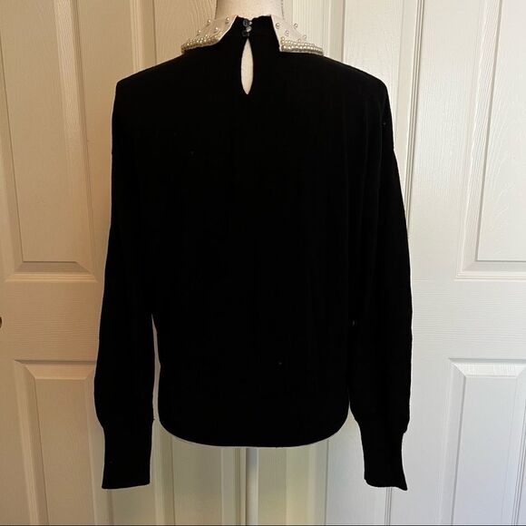 NWOT Halogen Black Crewneck Sweater with Removable Faux Pearl Collar Small - Picture 4 of 10